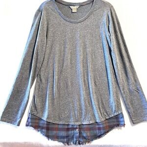 Natural Reflections S Small‎ Steel Blue Lagenlook Twofer Long Sleeve Top